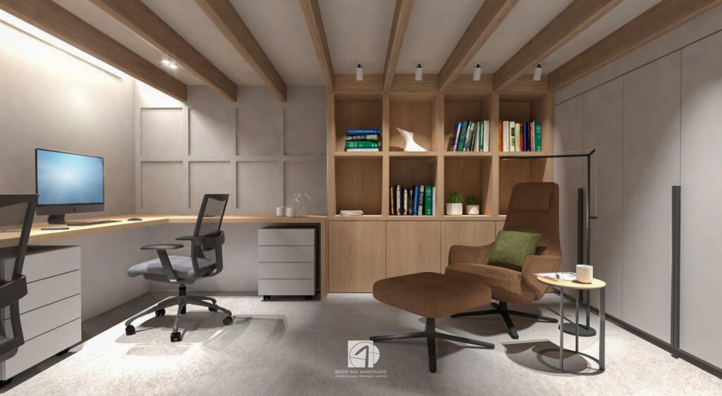 Interieurontwerp thuiskantoor souterrain woonhuis Deventer