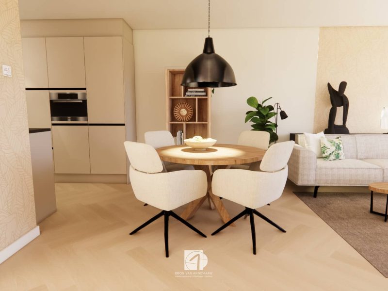 Interieurontwerp nieuwbouw Dronten eethoek in woonkamer