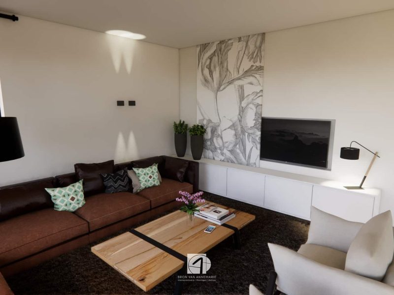 Nieuwbouw woning Nistelrode interieurontwerp zithoek moderne woonkamer