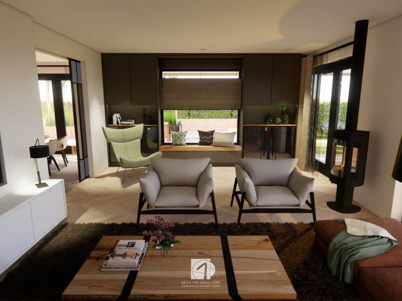 Nieuwbouw woning Nistelrode interieurontwerp zithoek woonkamer