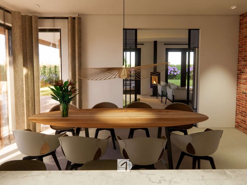 Nieuwbouw woning Nistelrode interieurontwerp eettafel keuken